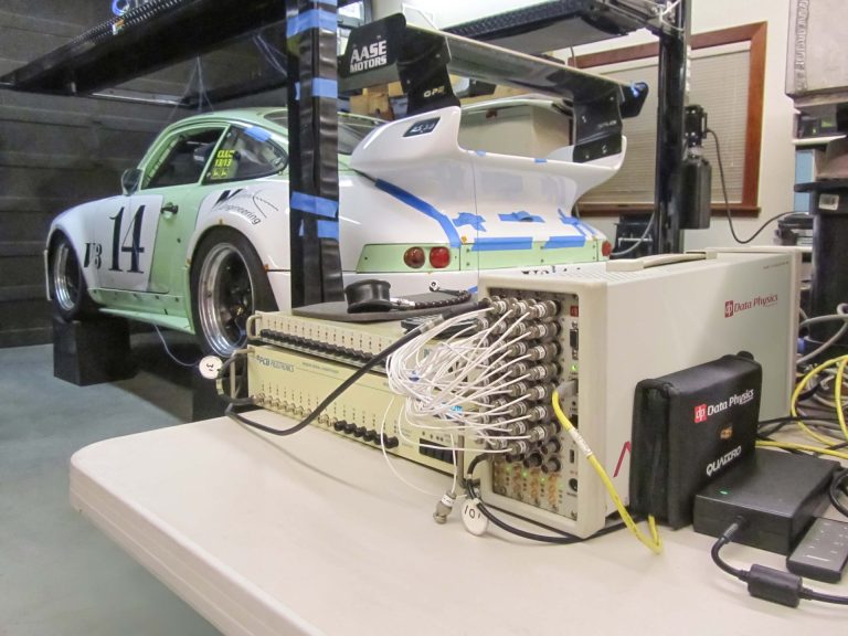 Modal Analysis being conducted on a Porsche 911 race car using Data Physics SignalCalc software