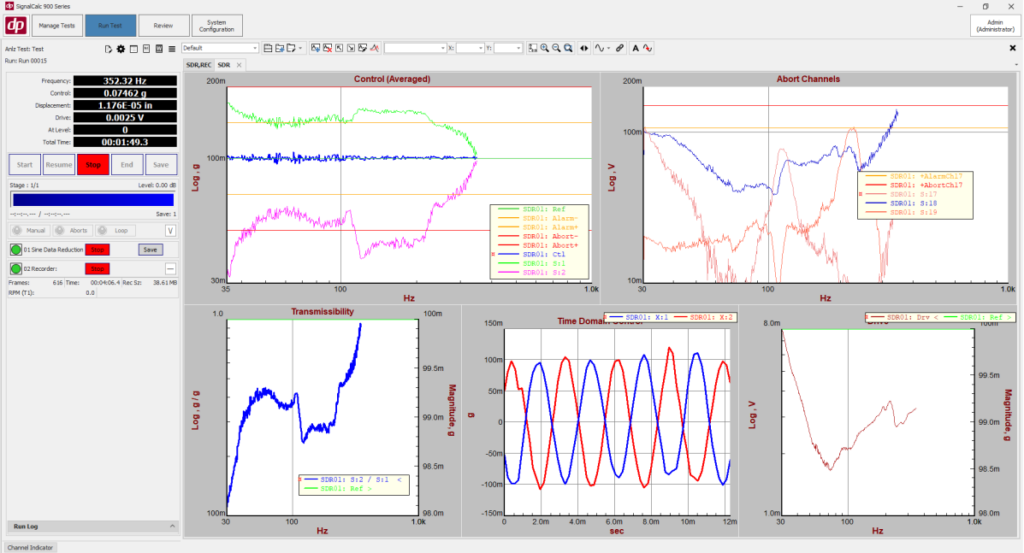 Sine Data Reduction Sine Data Reduction is run up parallel with a shaker controller for during sine sweep and can monitor hundreds or thousands of channels during the test.